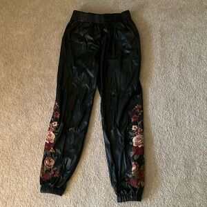 Never Worn Vegan Leather Embroidered Joggers